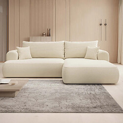 INTENSE DECO Canapé d'angle droit convertible Velaro velours côtelé Beige