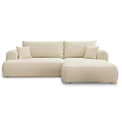 INTENSE DECO Canapé d'angle droit convertible Velaro velours côtelé Beige