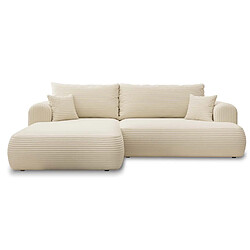 INTENSE DECO Canapé d'angle gauche convertible Velaro velours côtelé Beige