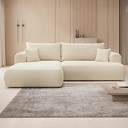 INTENSE DECO Canapé d'angle gauche convertible Velaro velours côtelé Beige
