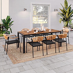 Idmarket Salon de jardin MADEIRA table 190 cm et 8 chaises cordage et textilène noir et rotin clair