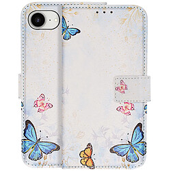 Avizar Étui Portefeuille pour iPhone 17e Motif Papillons avec Support et Dragonne Blanc