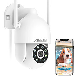 Caméra de Surveillance ANRAN 360°PTZ,Audio Bidirectionnel,Vision Nocturne Couleur,Blanc