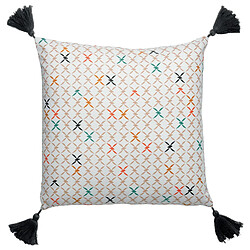Les Ateliers du Linge Coussin décoratif imprimé en coton avec pompons