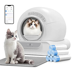 Bac à litière auto-nettoyante chat 65L+9L, contrôle app, tapis + 6 sacs