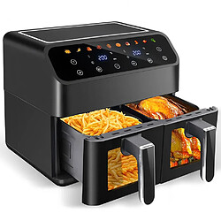 Air Fryer Double Zone 4L+4L 3000W 10 Fonctions Écran Tactile Fenêtre Noir 0% BPA