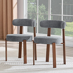 Welltin Lot de 2 chaises de salle à manger avec accoudoirs et pieds en bois, lin, gris