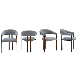 Welltin Lot de 4 chaises de salle à manger avec pieds et accoudoirs en fer, lin, gris pas cher