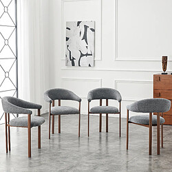 Welltin Lot de 4 chaises de salle à manger avec pieds et accoudoirs en fer, lin, gris