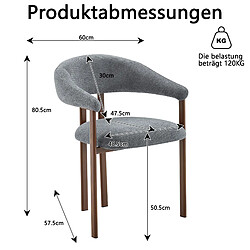 Acheter Welltin Lot de 4 chaises de salle à manger avec pieds et accoudoirs en fer, lin, gris