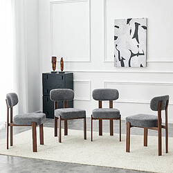 Welltin Lot de 4 chaises de salle à manger avec pieds en bois, dossier incurvé, lin, gris