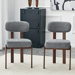 Welltin Lot de 2 chaises de salle à manger avec pieds en bois, dossier incurvé, lin, gris
