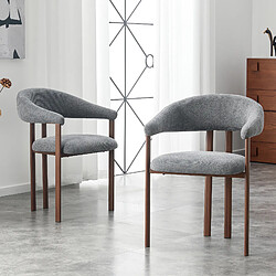Welltin Lot de 2 chaises de salle à manger avec pieds et accoudoirs en fer, lin, gris