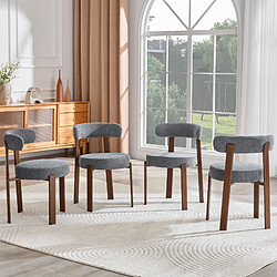 Welltin Lot de 4 chaises de salle à manger avec accoudoirs et pieds en bois, lin, gris