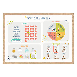 4murs Tableau embelli Mon Calendrier Perpétuel - Multicolore Tableau pédagogique mural 70 x 50 cm - date, saisons, météo et humeur - éléments repositionnables - flèche rotative - résine/toile/MDF - marque 4MURS