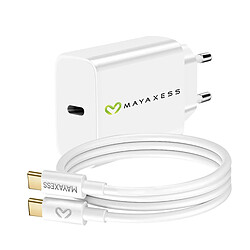 Mayaxess Chargeur Secteur pour iPhone 15 Pro 20W + Câble USB-C 1m Blanc