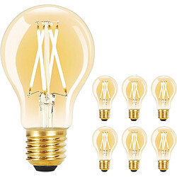 ZMH Lot De 6 LED E27 A60 4w 2700k Filament Edison Verre Transparent Blanc Chaud