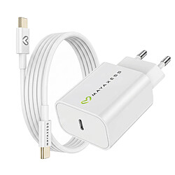Mayaxess Chargeur Secteur pour iPhone 16 Plus 20W + Câble USB-C 1m Blanc
