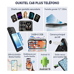 Smartphone OUKITEL C68 Plus 8+16Go/512 Go 7.2 120 Hz, 6000mAh Android 15 double SIM 4G Bleu