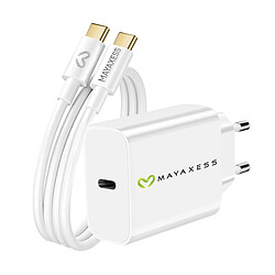 Mayaxess Chargeur Secteur pour Galaxy S26 20W + Câble USB-C 1m Blanc