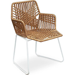 ICONIK INTERIOR Chaise de salle à manger en rotin - Chaise de jardin Boho Bali Design - Tale Blanc