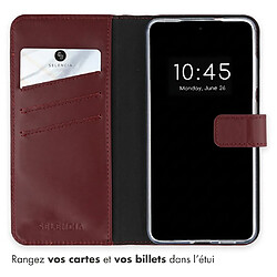 Avis Selencia Étui portefeuille en cuir véritable pour Samsung Galaxy S25 - Burgundy