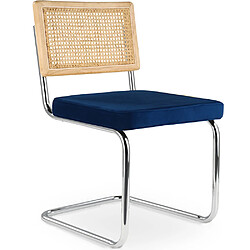 ICONIK INTERIOR Chaise de salle à manger - tapissée de velours - Bois et rotin - Martha Bleu foncé