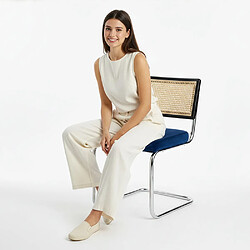 Avis ICONIK INTERIOR Chaise de salle à manger - Tapissée de velours - Bois et rotin - Hyre Gris foncé