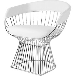 ICONIK INTERIOR Chaise de salle à manger avec accoudoirs - Cuir et métal - Barrel Blanc