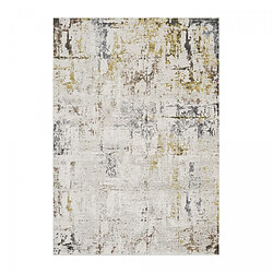 UnAmourDeTapis Tapis salon, 200 x 290 cm, beige, jaune et marron, motif abstrait en relief, LYN51 OCRE