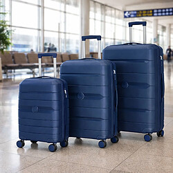 Avis Avizar Set de 3 Valises Rigides à Roulettes 4 Roues Pivotantes 55-65-75cm Bleu