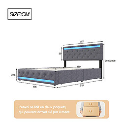 Lit double - Superaly - 180x200cm - avec 4 tiroirs - port USB et éclairage LED - gris foncé pas cher
