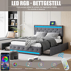 Avis Lit double - Superaly - 180x200cm - avec 4 tiroirs - port USB et éclairage LED - gris foncé