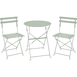 Set bistrot 2 personnes - Table ronde pliante 60 cm + 2 chaises - Acier thermolaqué - Vert