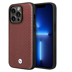 BMW Coque pour iPhone 14 Pro Effet Cuir Motif Losanges Compatible Apple Pay Bordeaux