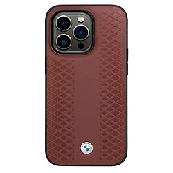 BMW Coque pour iPhone 14 Pro Effet Cuir Motif Losanges Compatible Apple Pay Bordeaux
