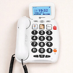 Geemarc Téléphone Fixe Senior 40dB à Grosses Touches avec Télécommande SOS Blanc pas cher