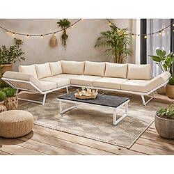 Bestmobilier Konna - salon de jardin d'angle en acier blanc - 5 places - coussin beige et table incluse