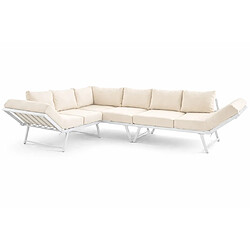 Avis Bestmobilier Konna - salon de jardin d'angle en acier blanc - 5 places - coussin beige et table incluse