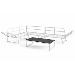 Bestmobilier Konna - salon de jardin d'angle en acier blanc - 5 places - coussin beige et table incluse pas cher