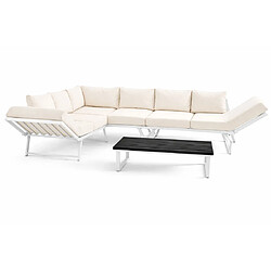 Bestmobilier Konna - salon de jardin d'angle en acier blanc - 5 places - coussin beige et table incluse