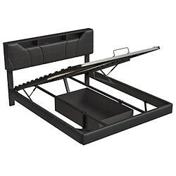 MEXUS Lit coffre 140x200 cm avec LED, fonction de charge, PU, noir pas cher