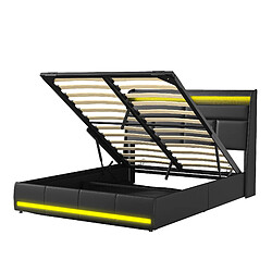 MEXUS Lit double 140x200 cm avec LED, sommier à lattes, PU, sans matelas, noir pas cher