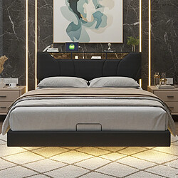 Avis MEXUS Lit coffre 140x200 cm avec LED, fonction de charge, PU, noir