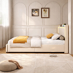 Avis MEXUS Lit simple 90x200 cm, avec 2 tiroirs, éclairage LED et port USB, velours, beige