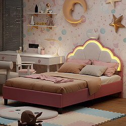 Avis MEXUS Lit enfant 90x200 cm avec LED, design couronne de princesse en velours, rose
