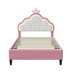MEXUS Lit enfant 90x200 cm avec LED, design couronne de princesse en velours, rose pas cher