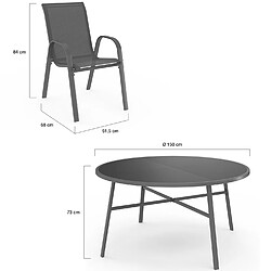 Idmarket Salon de jardin MADRID table ronde 150 CM et 8 chaises empilables gris anthracite pas cher