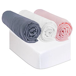 EASY DORT Drap housse 40x80 Gris Blanc Rose (Lot de 3) + 2 Alèses