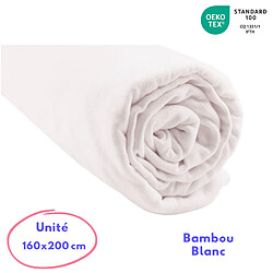 EASY DORT Drap housse 160x200 cm Bambou lit king size - Blanc
